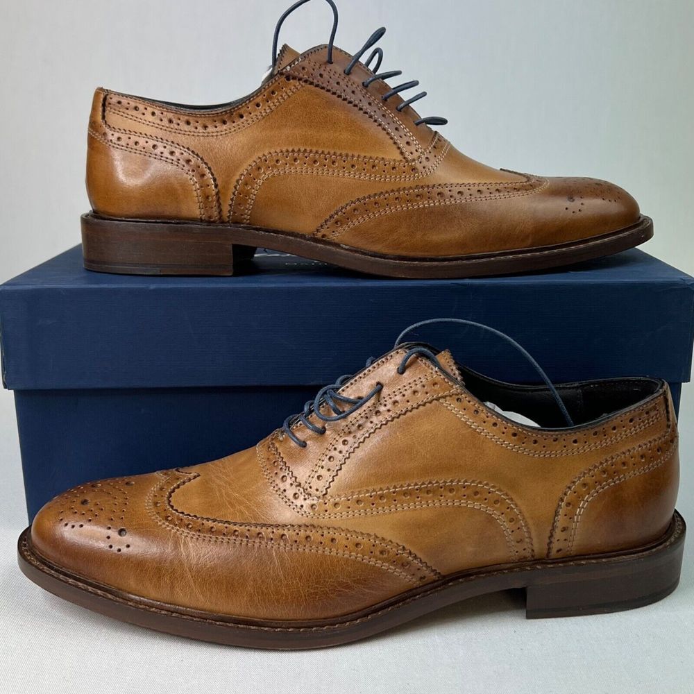 Massimo Matteo Man's Oxfords Dress Itilian Wing‎ Tip Shoes Golf Brandy Sz 8 M